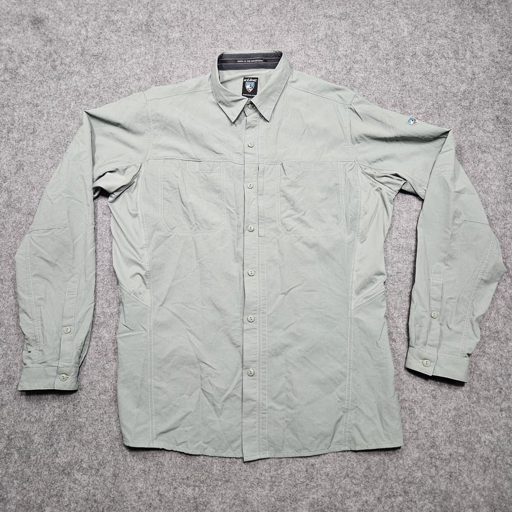 KUHL Airspeed Men Large Roll Sleeve Hiking Fish Button Up Long Sleeve Shirt Grey